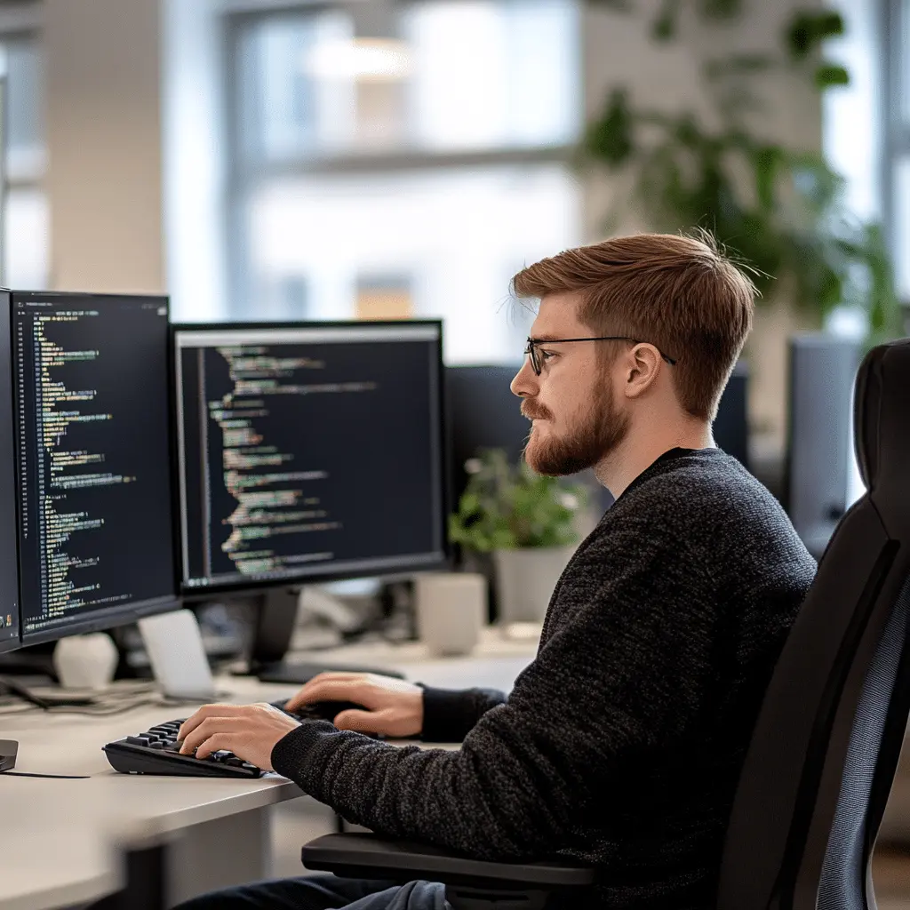 Programista creationX przy stacji roboczej