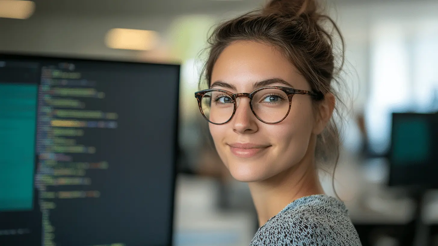 Programistka creationX przy monitorze