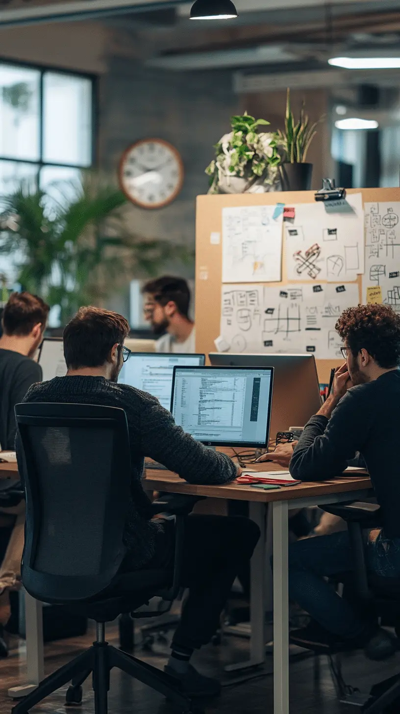 Zespół developerów creationX pracujący w nowoczesnym biurze nad projektami klientów