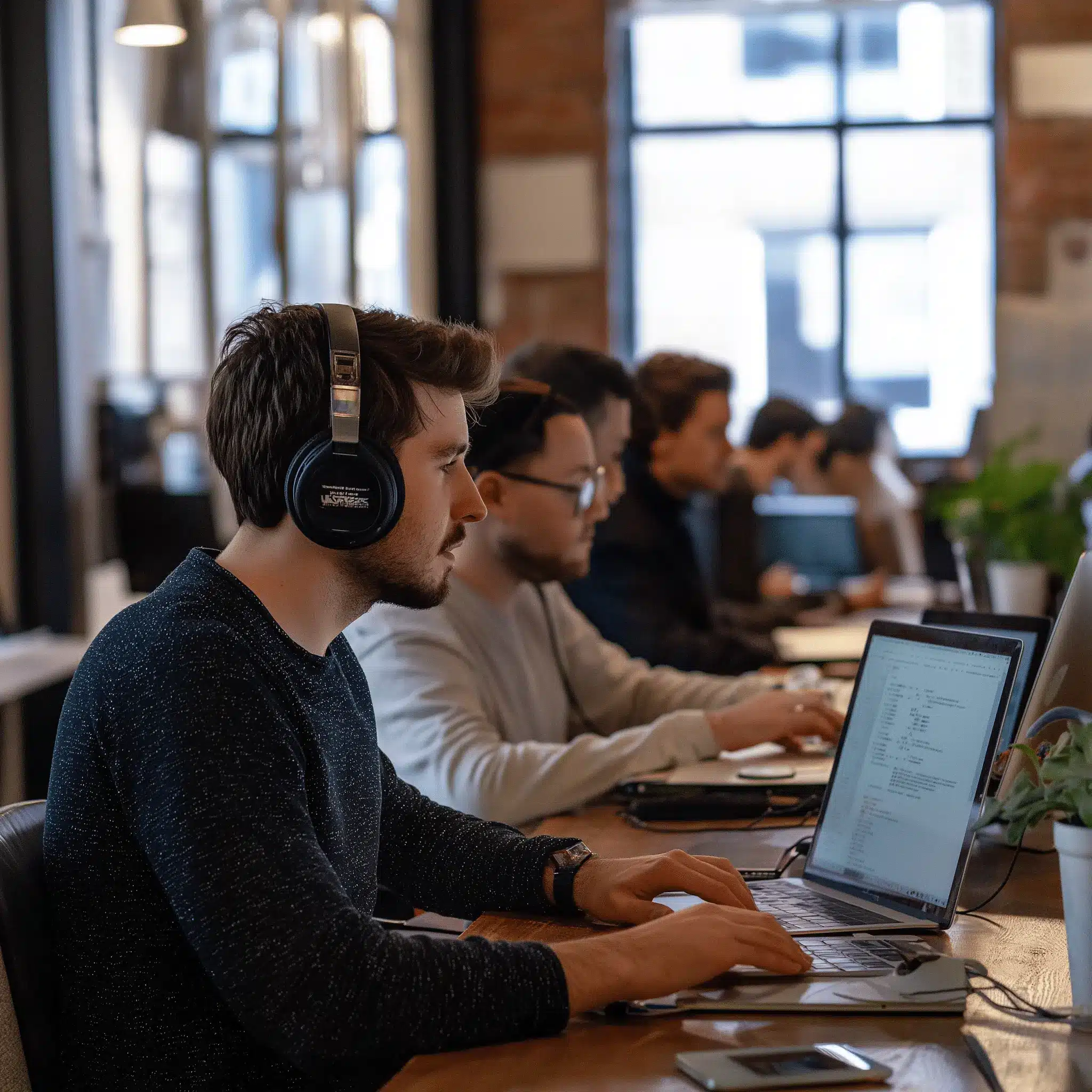 Zespół creationX przy pracy w biurze - symbolizuje profesjonalne wsparcie techniczne i zaawansowane technologie wykorzystywane w projektach