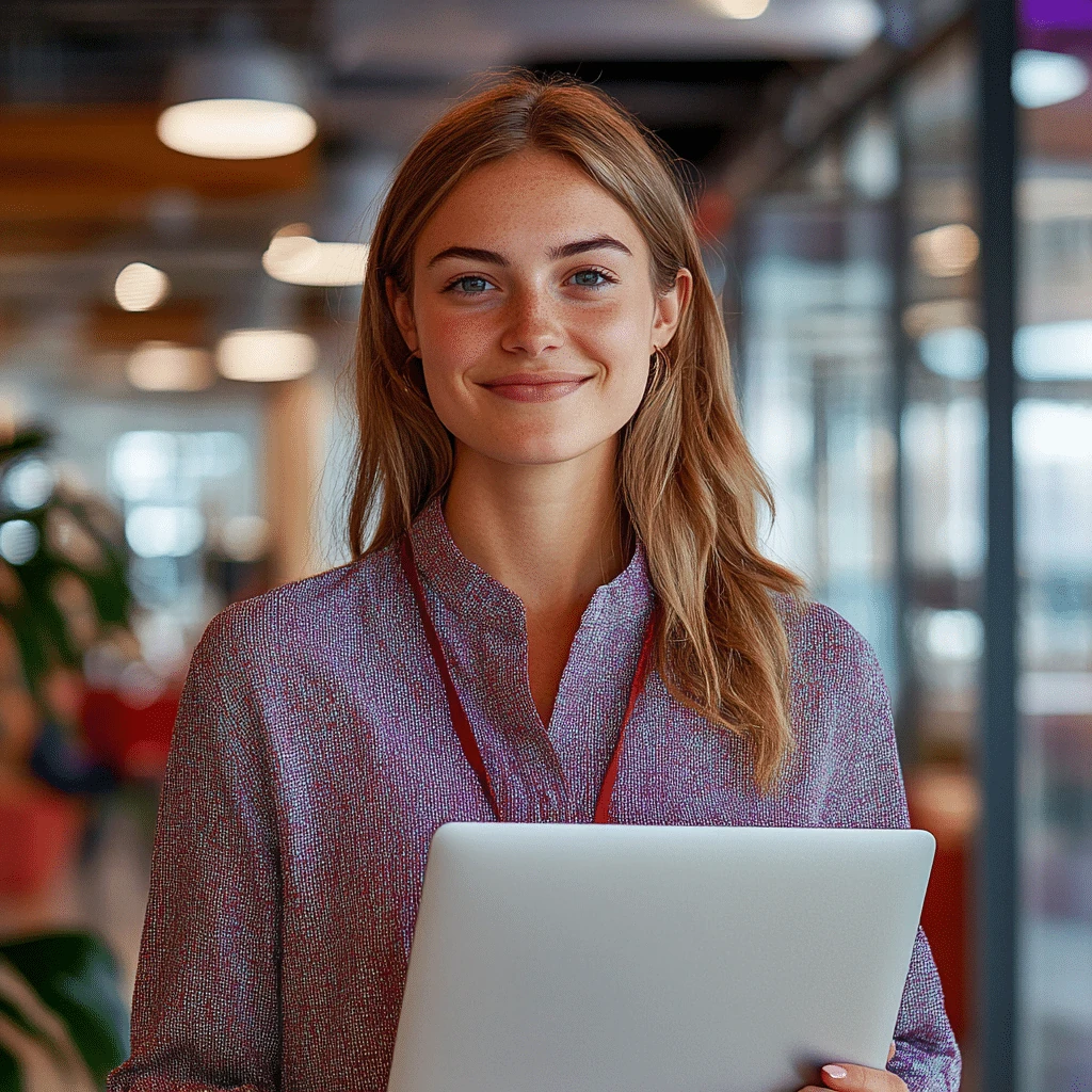 Młoda kobieta programistka wyglądająca na szczęśliwą i pewną siebie