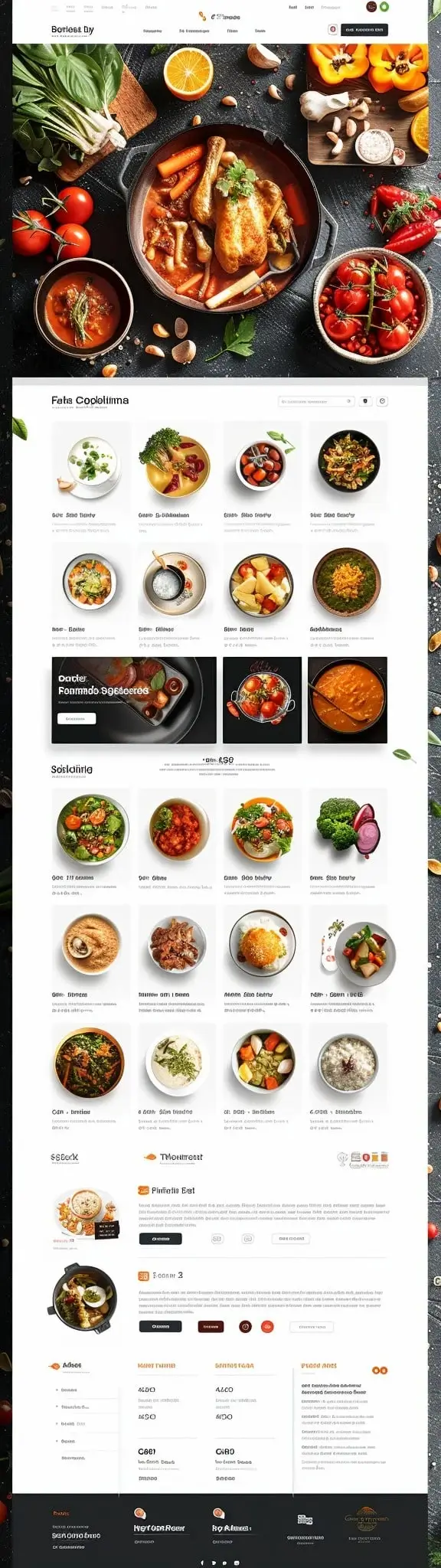 Mockup profesjonalnej strony culinary services Bottless Dy z apetycznymi zdjęciami potraw, gastronomicznym designem i restaurant prezentacją