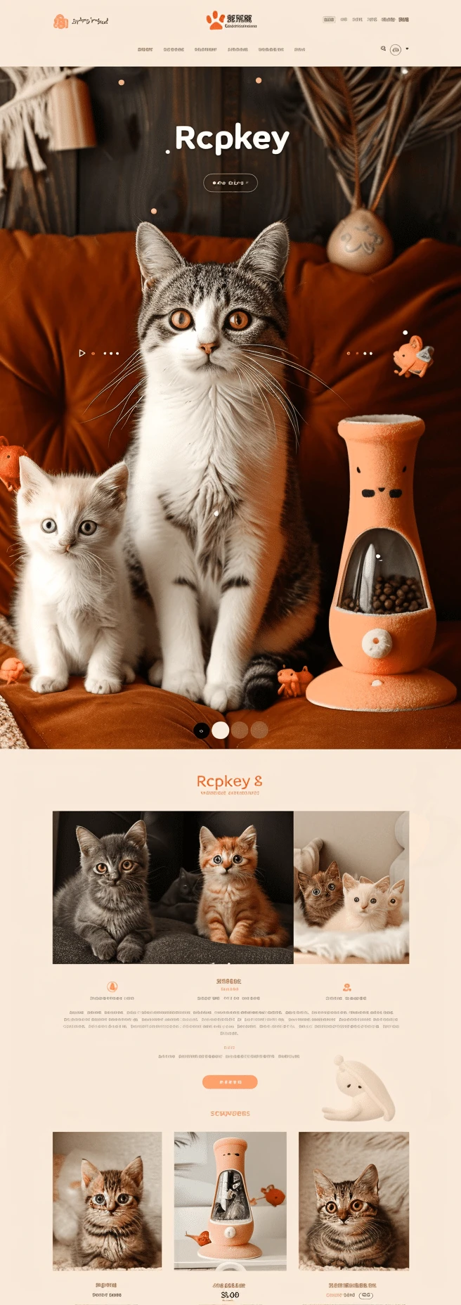 Mockup przytulnej strony pet care services Pet Services z uroczym kotkiem, ciepłym interior designem i rodzinną atmosferą