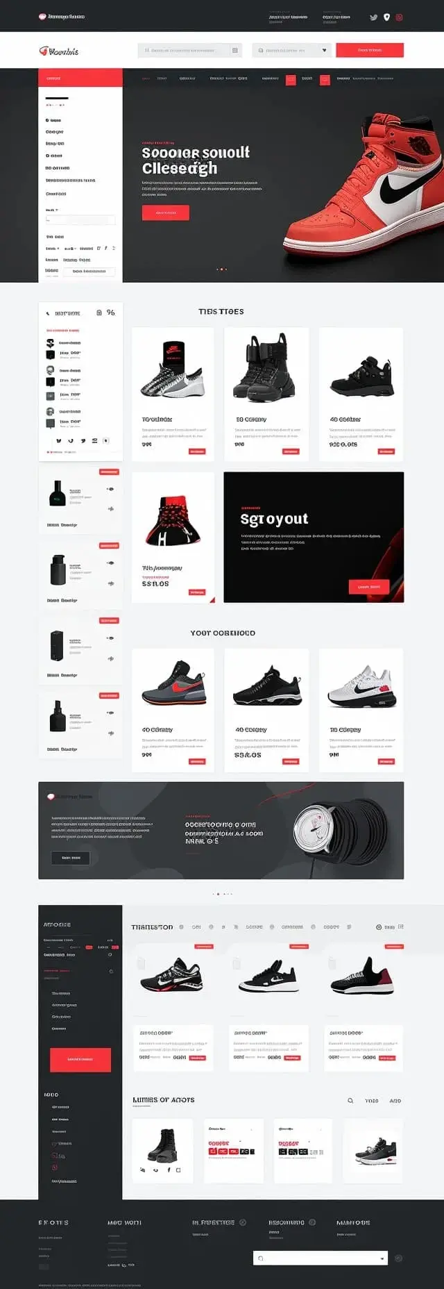 Mockup sportowego sklepu online sneakers store Step Up Your Style z dynamicznym designem, czerwonymi butami Nike i premium prezentacją