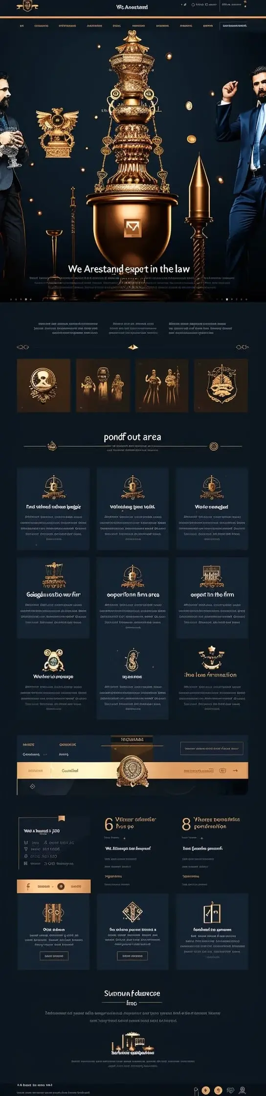 Mockup luksusowej strony premium legal services We Arestaand Legal Services z prestiżowym designem, złotymi akcentami i ekskluzywną atmosferą