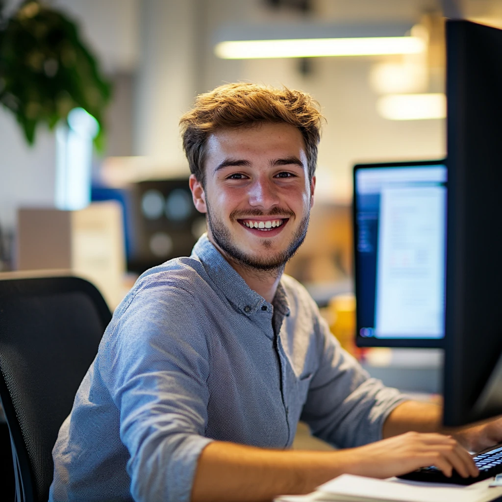 Specjalista marketingu internetowego creationX przy komputerze