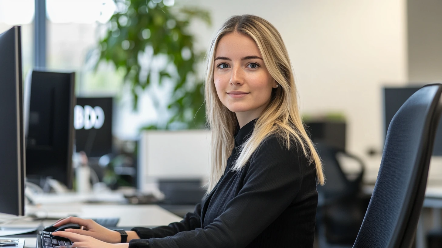 Graficzka z zespołu creationX pracująca przy komputerze nad projektami graficznymi