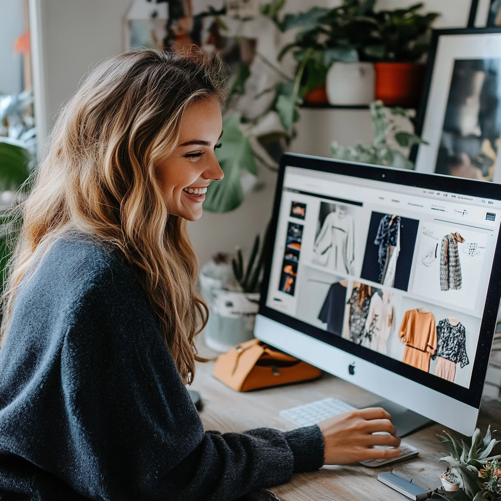 Graficzka z zespołu creationX pracująca przy komputerze nad projektami graficznymi