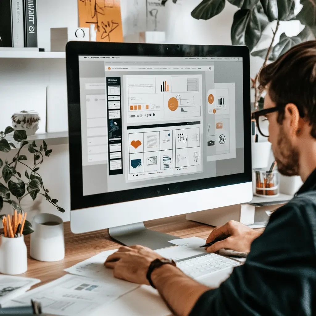Wykwalifikowany projektant stron internetowych z zespołu creationX pracujący na laptopie nad projektami
