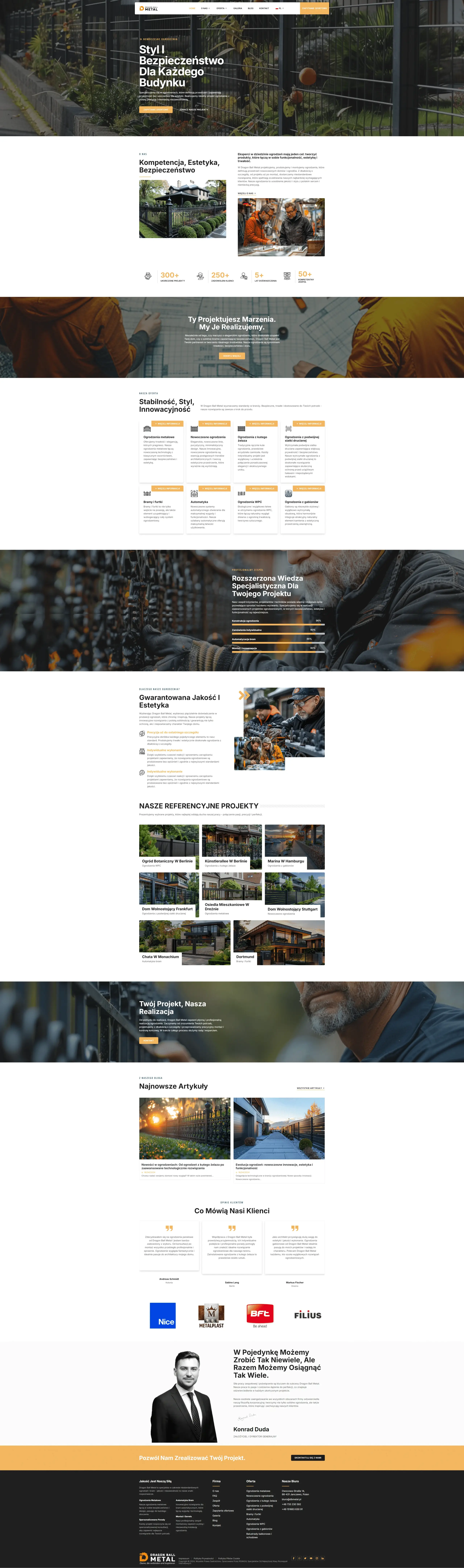 Screenshot strony internetowej Dragon Ball Metal - nowoczesna strona producenta ogrodzeń z konfiguratorem i galerią projektów