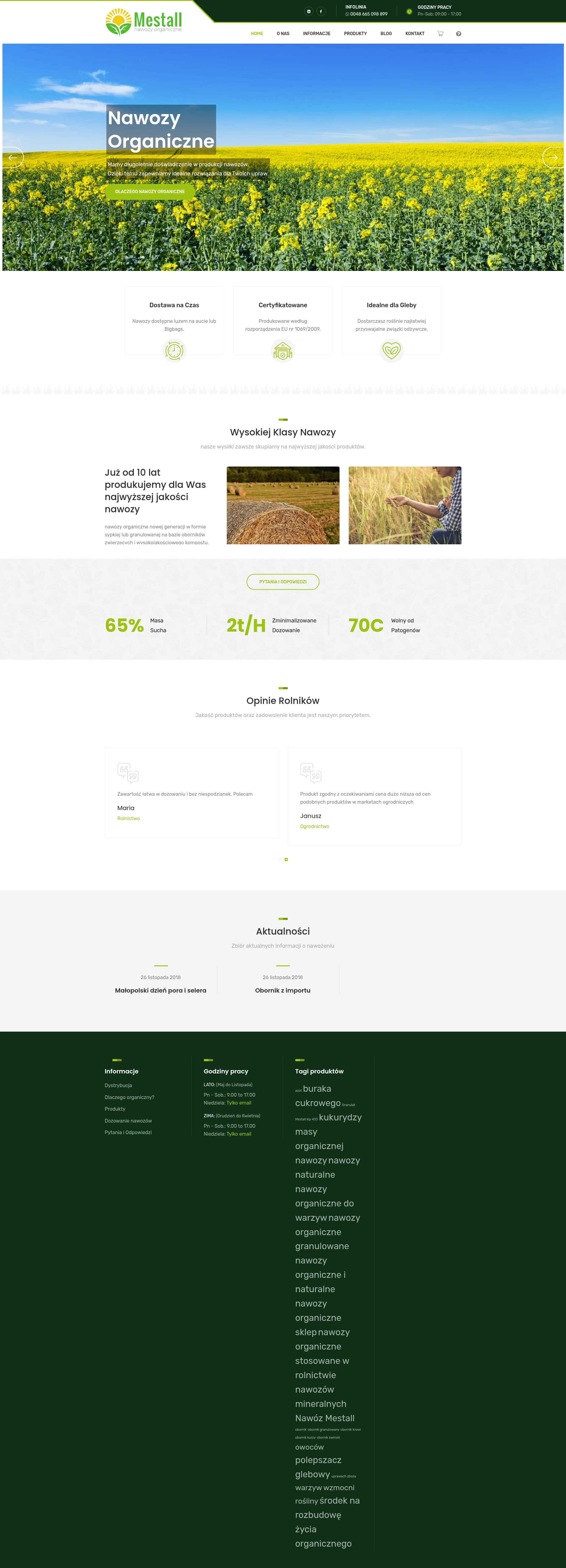 Screenshot sklepu internetowego Mestall - holenderska firma oferująca nawozy organiczne w formie sypkiej i granulowanej dla rolnictwa, ogrodnictwa i sadownictwa