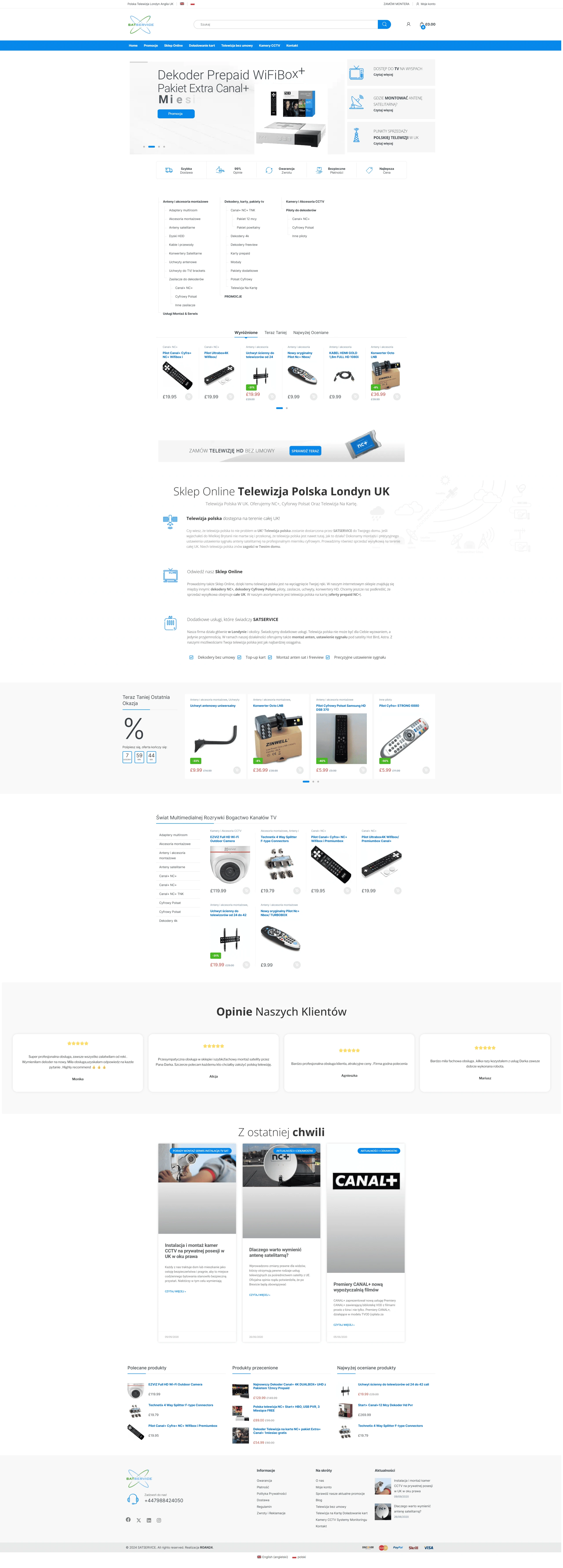 Screenshot sklepu internetowego SATService - nowoczesny sklep z antenami satelitarnymi i akcesoriami elektronicznymi