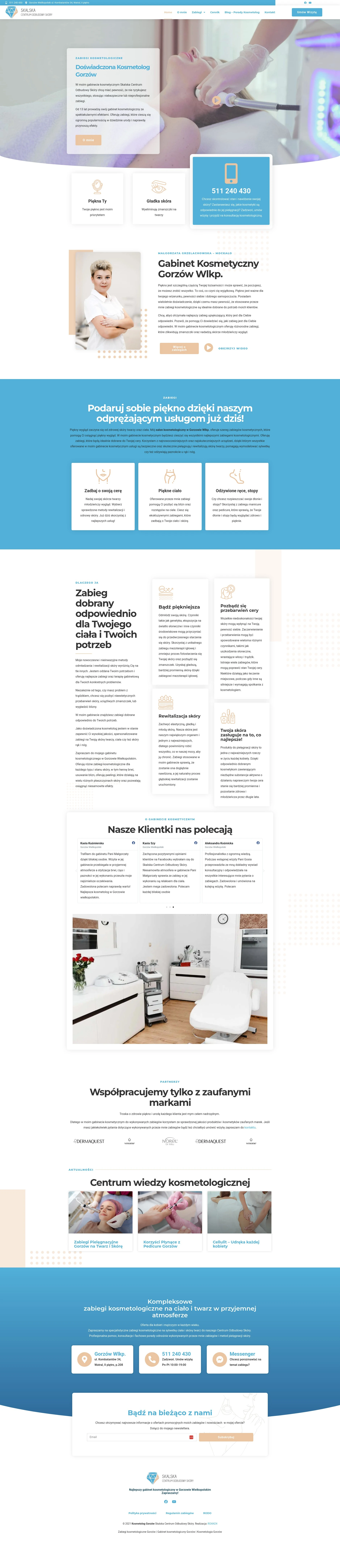 Screenshot strony internetowej Skalska Centrum Odbudowy Skóry - elegancka strona gabinetu kosmetologicznego z booking system