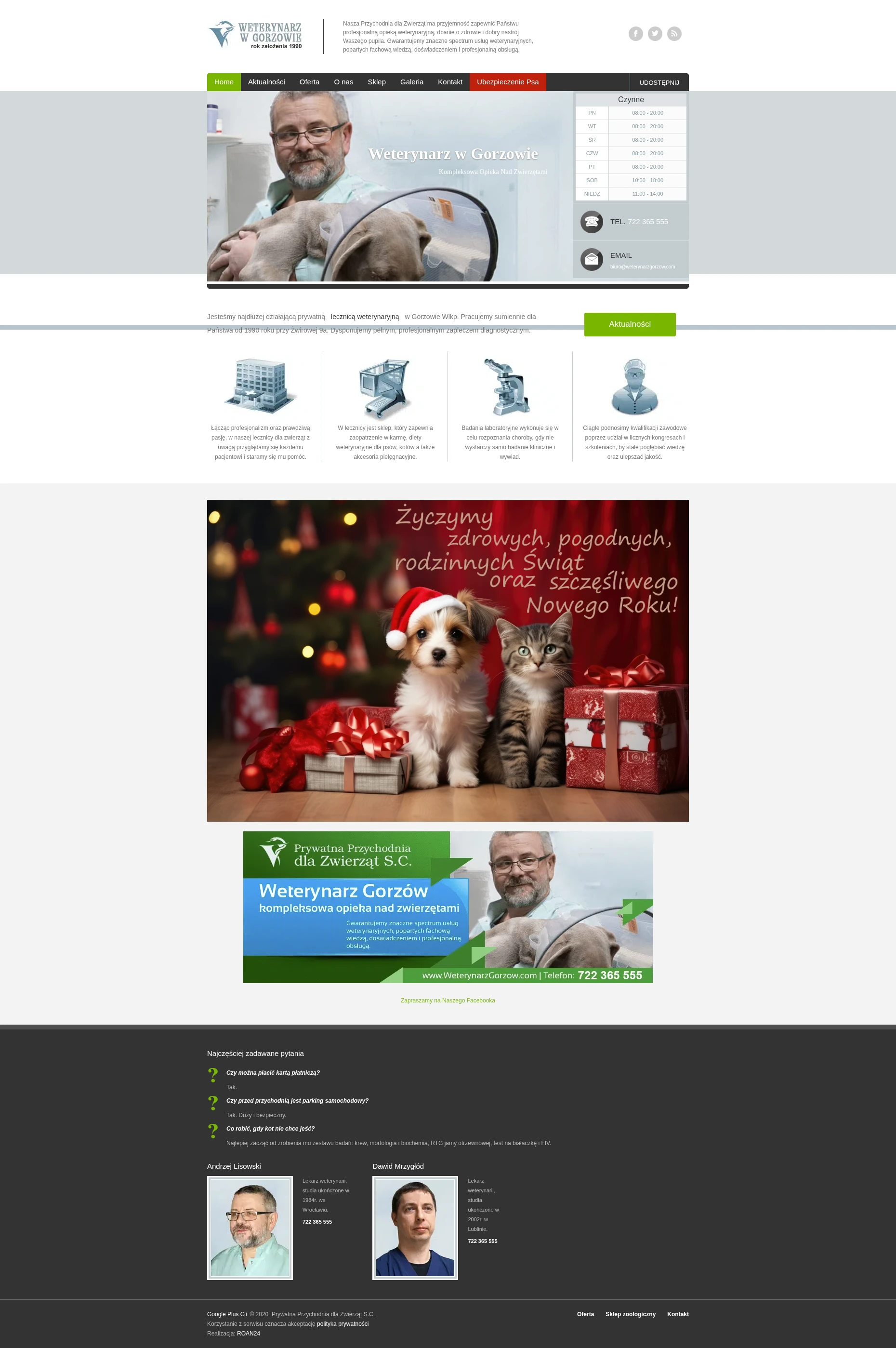 Screenshot strony internetowej Lecznicy Lisowski - najdłużej działająca prywatna lecznica weterynaryjna w Gorzowie Wielkopolskim od 1990 roku, oferująca profesjonalną opiekę weterynaryjną i pełne zaplecze diagnostyczne